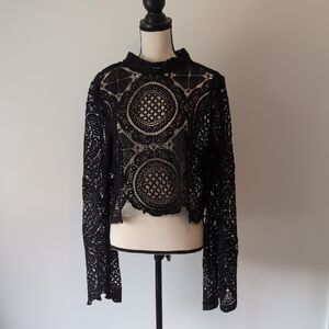SHEIN Black Lace Long Sleeve Blouse